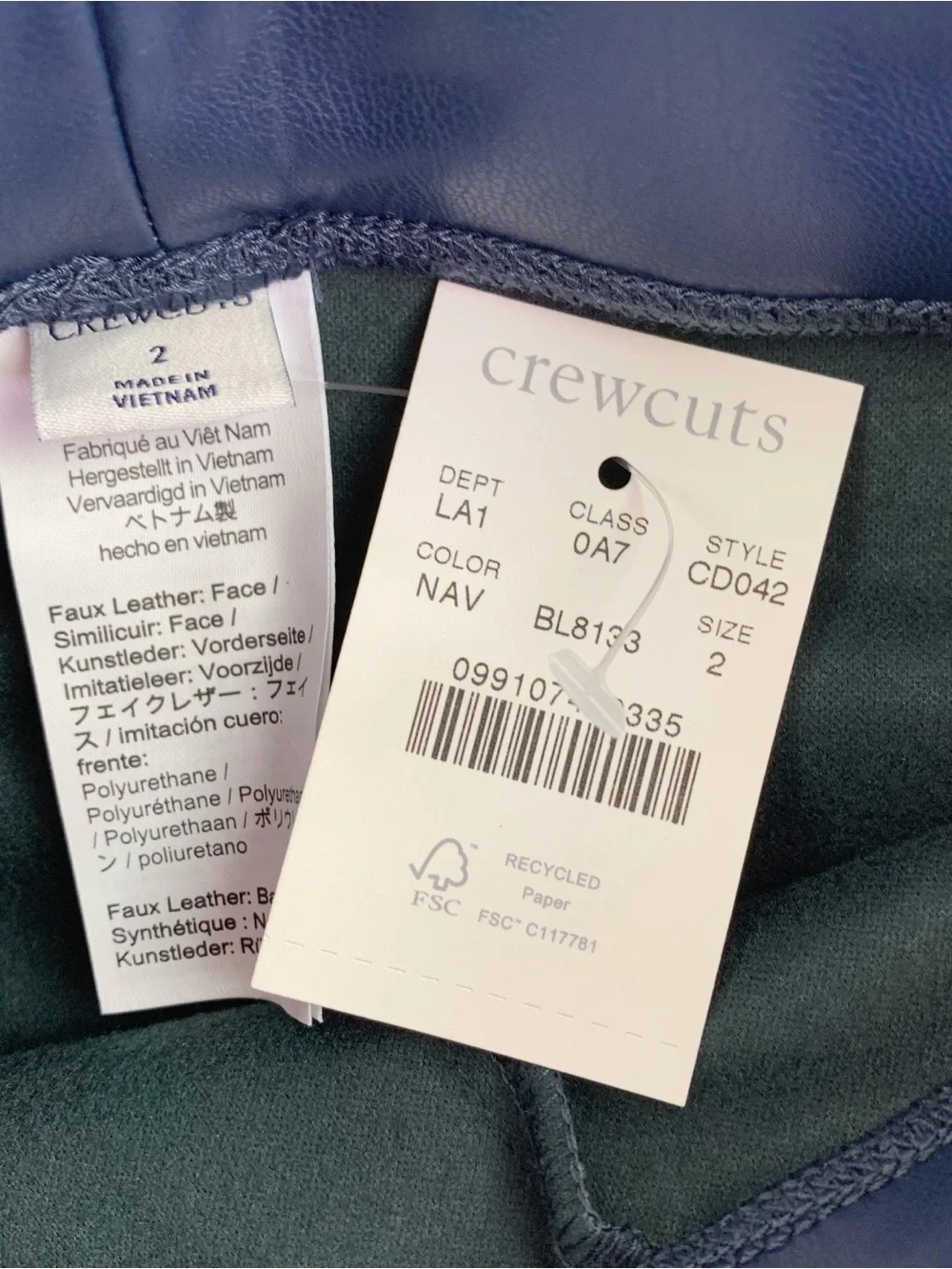 Crewcuts New Girls' faux-leather leggings in navy blue size 2T